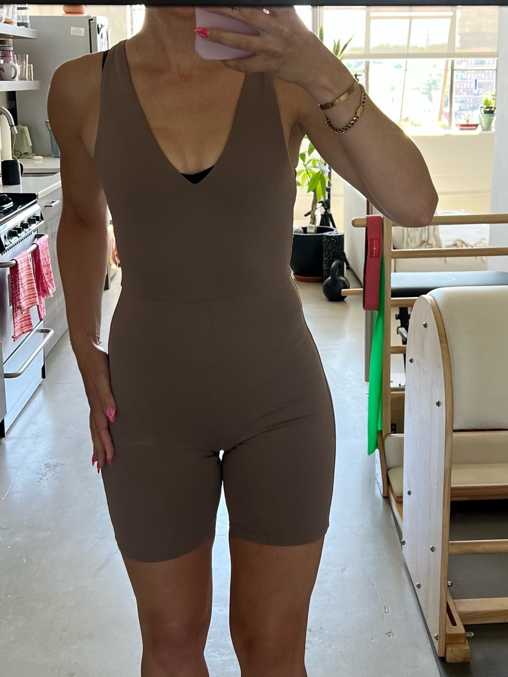 Babaton Contour Mauve-Brown V Neck Romper